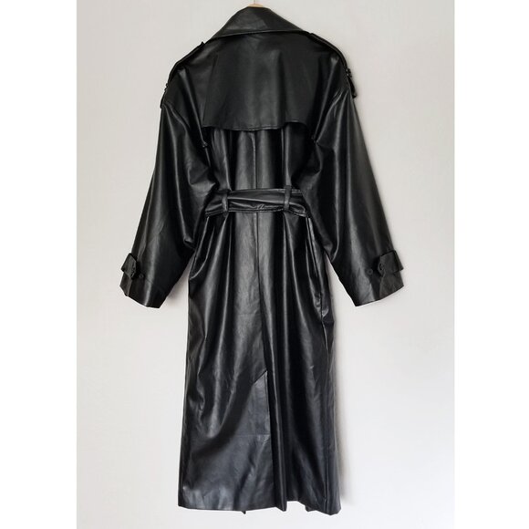 NEW Lovers and Friends Barrett Faux Leather Long Coat Black Belted Oversized S - Picture 5 of 16